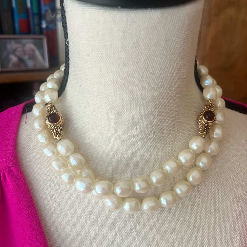Vintage 1980’s Givenchy Baroque Cabochan Faux Pearl Necklace
